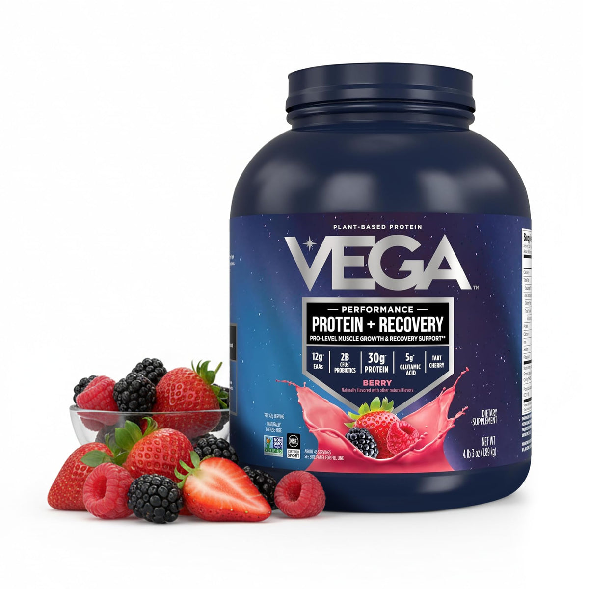 Vega Protein + Recovery, Mocha – 30g Vegan Protein, Dairy & Gluten Free, Probiotics, NSF Certified, 67.2 oz (45 Servings)
