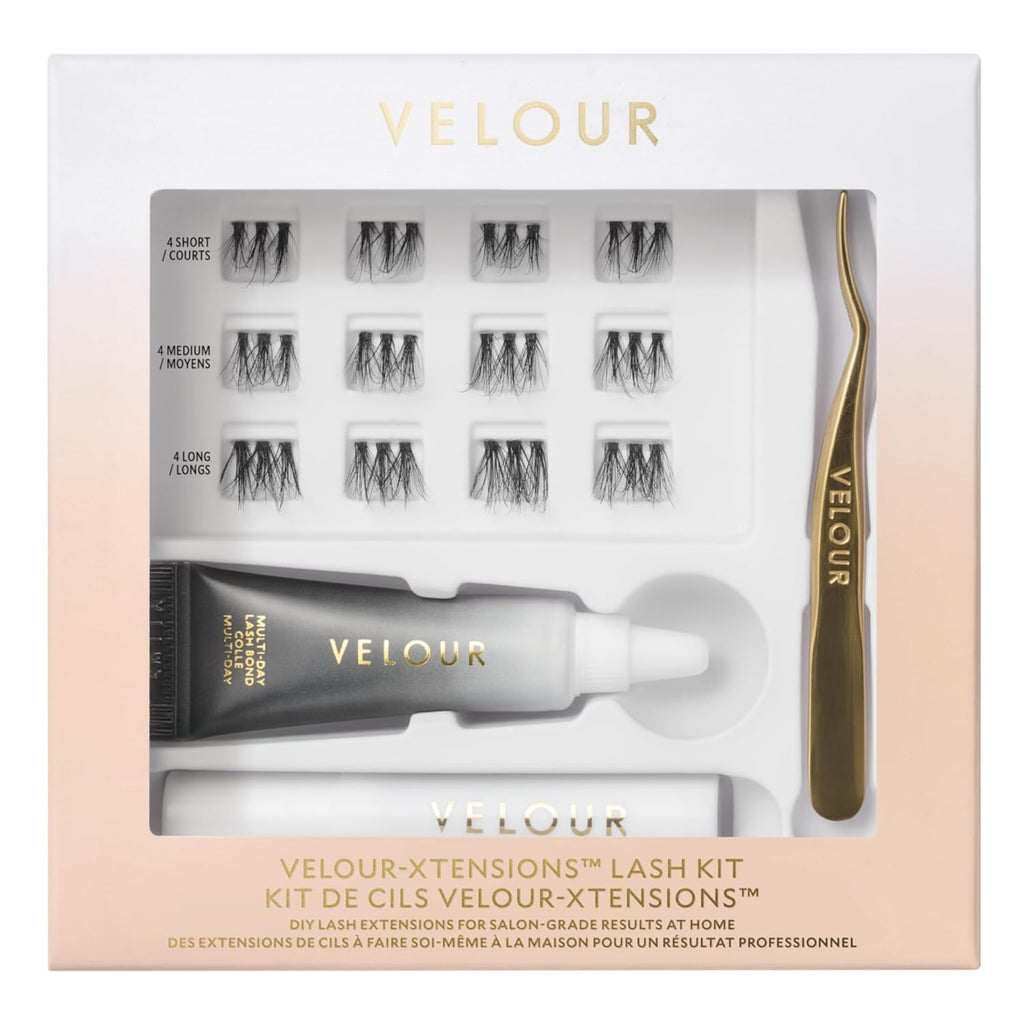 Velour-Xtensions™ Kit, DIY Lash Extension Kit with Lash Clusters, Eyelash Extension Kit at Home, Reusable Lash Extension Clusters, Cluster Lashes Short Medium Long, Lash Bond and Tool Included