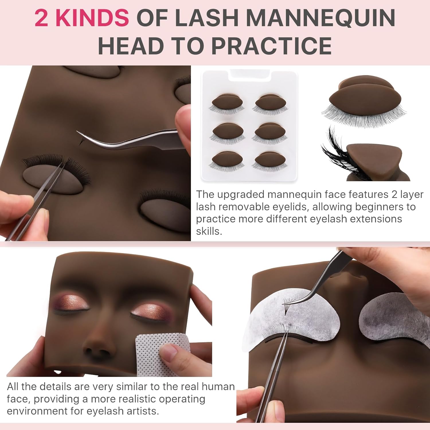 Pretty memory Eyelash Extension Kit for Beginners, 343 Pcs Lash Extension Kit with Everything Includes 2 Mannequin Heads Facial Mister Tweezers Glue USB Fan for Practice Training, Black