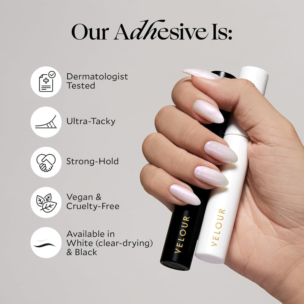 Velour Strong Eyelash Glue – Super Hold Vegan Lash Adhesive, Brush on Applicator – Premium, Latex-Free Individual Bond for Strip Eyelash Extensions, False Lashes (White)