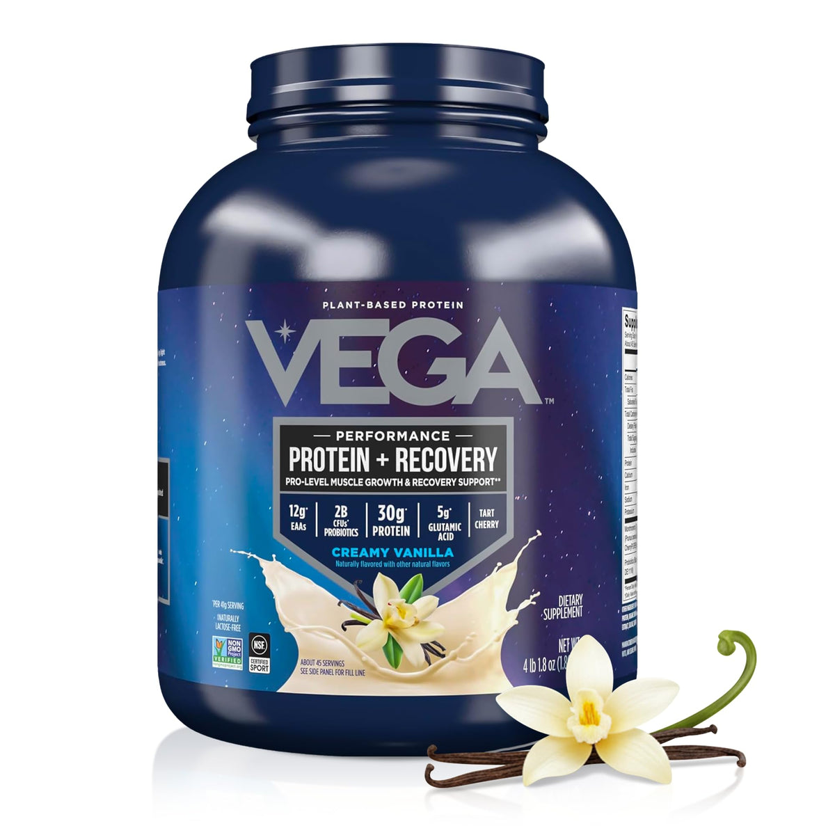 Vega Protein + Recovery, Mocha – 30g Vegan Protein, Dairy & Gluten Free, Probiotics, NSF Certified, 67.2 oz (45 Servings)
