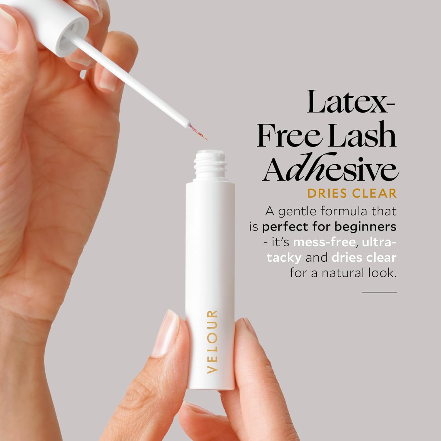 Velour Strong Eyelash Glue – Super Hold Vegan Lash Adhesive, Brush on Applicator – Premium, Latex-Free Individual Bond for Strip Eyelash Extensions, False Lashes (White)