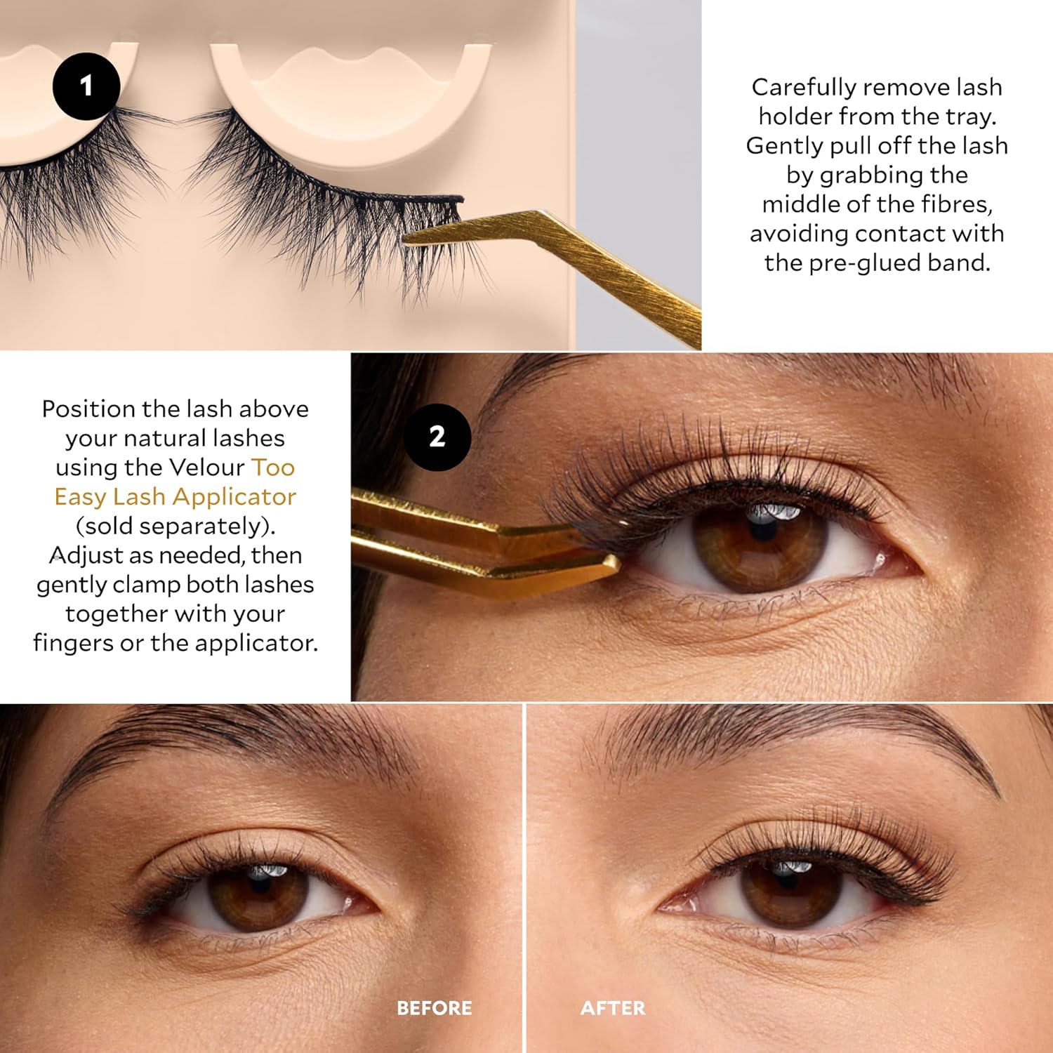 Velour Effortless Self Adhesive Eyelashes (2-Pack), Reusable Pre Glued Strip Lashes, No Trim Needed Lash Strips, Press On Eyelashes No Glue Needed, Lightweight Adhesive Eyelash Strips