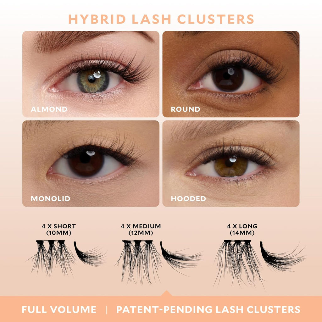 Velour-Xtensions™ Kit, DIY Lash Extension Kit with Lash Clusters, Eyelash Extension Kit at Home, Reusable Lash Extension Clusters, Cluster Lashes Short Medium Long, Lash Bond and Tool Included